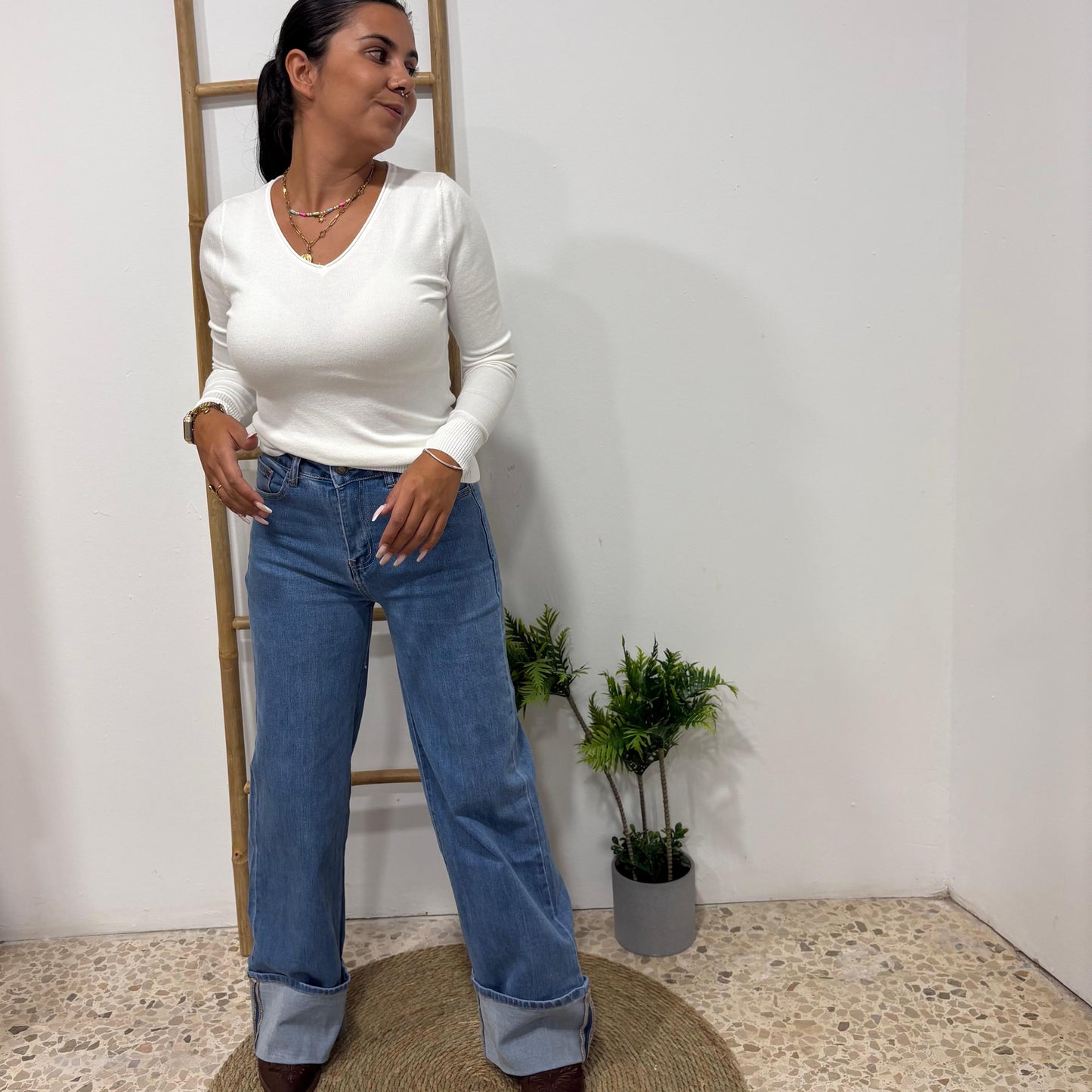 Pantalón Vaquero con Doble Doblez en el Bajo