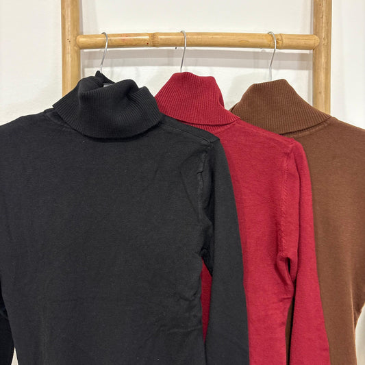 Camisetas Finas de Manga Larga con Cuello Alto